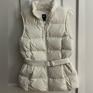 Gap White Puffer Down Quilted Vest Jacket Belt Size Medium Women’s Y2K 90’s Warm